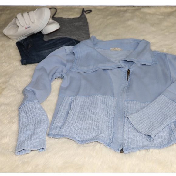 Retail $128 💗Free People Hazel Zip-front Cardigan Size XL Corsican Sea Blue - Picture 2 of 7
